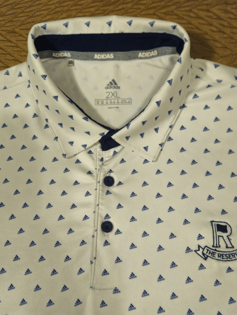 Adidas Men’s White & Navy Printed Polo Shirt